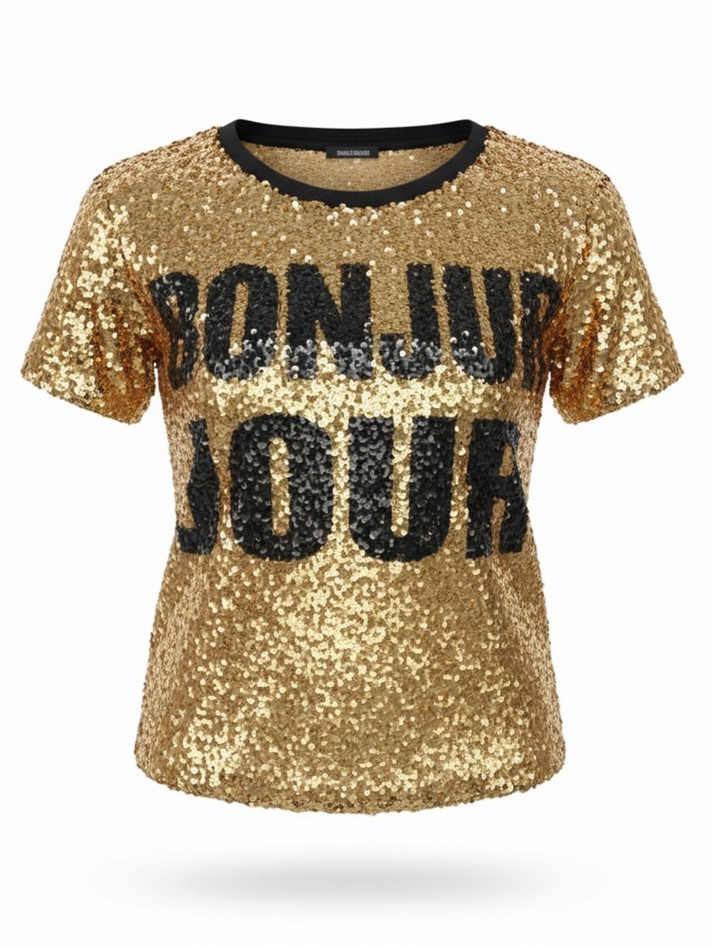 Bonjour Sequin Short Sleeve Tee in Gold by Tezenis